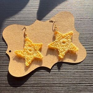 Handmade Yellow Star Crochet Earrings